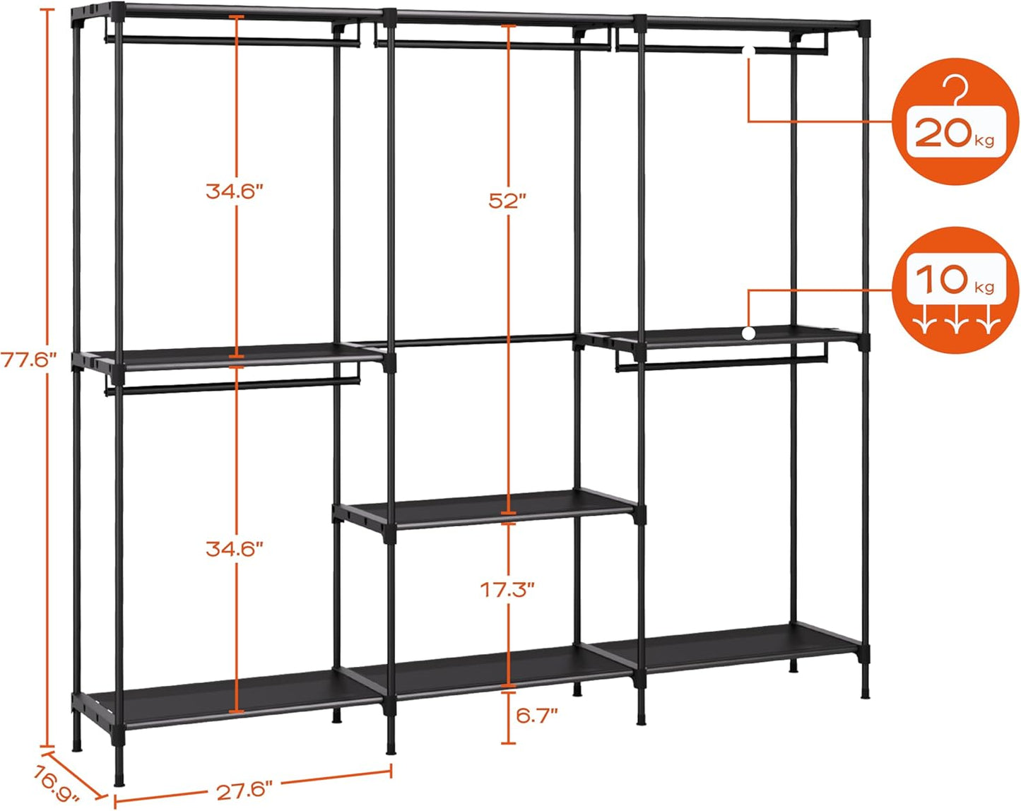 Clothes Rack, Portable Closet, 80.7 Inch Extra Large Capacity Wardrobe Closet, Clothes Storage