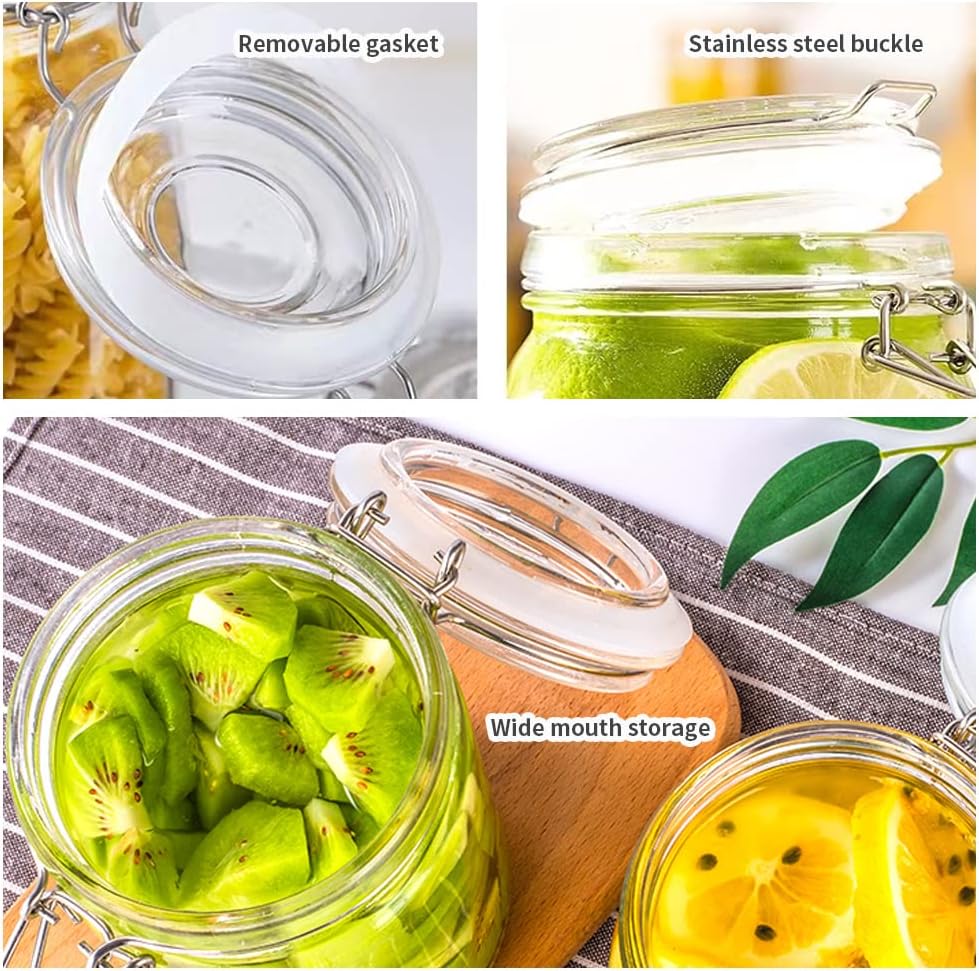 32oz Glass Food Storage Jars with Airtight Clamp Lids,Set of 4 Airtight Glass Canister Square