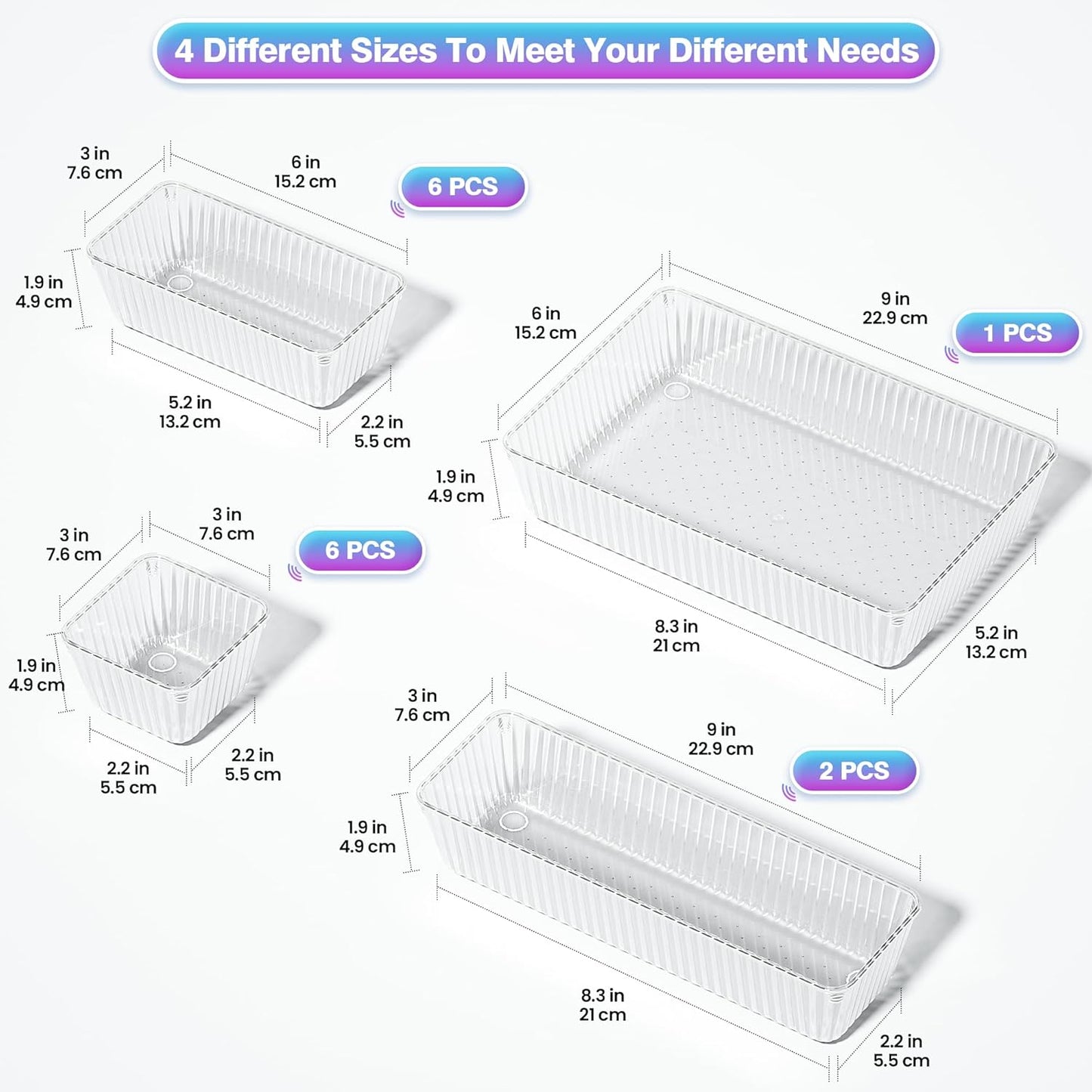 15 PCS Clear Plastic Drawer Organizer Set - 4 Sizes Makeup Organizer Desk Drawer Divider Bathroom