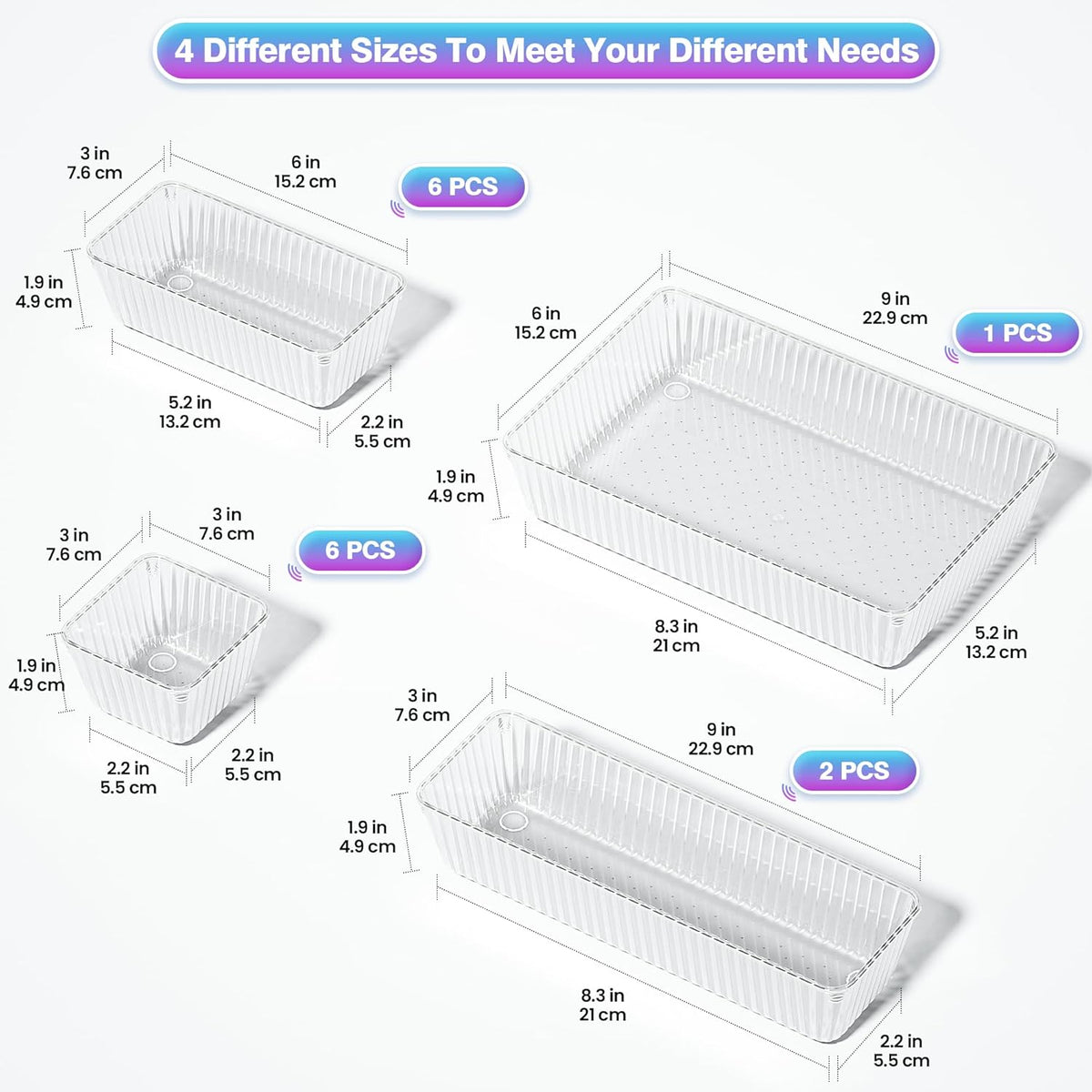 15 PCS Clear Plastic Drawer Organizer Set - 4 Sizes Makeup Organizer Desk Drawer Divider Bathroom