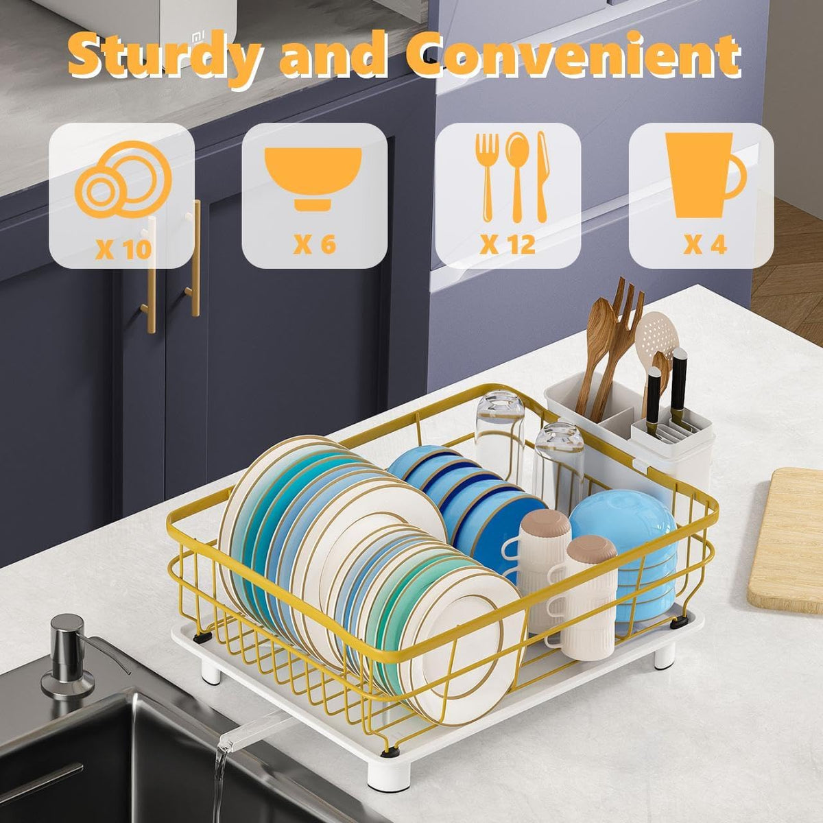 Iron Dish Drying Rack with Drainboard Dish Drainers for Kitchen Counter Extendable Spout Strainers