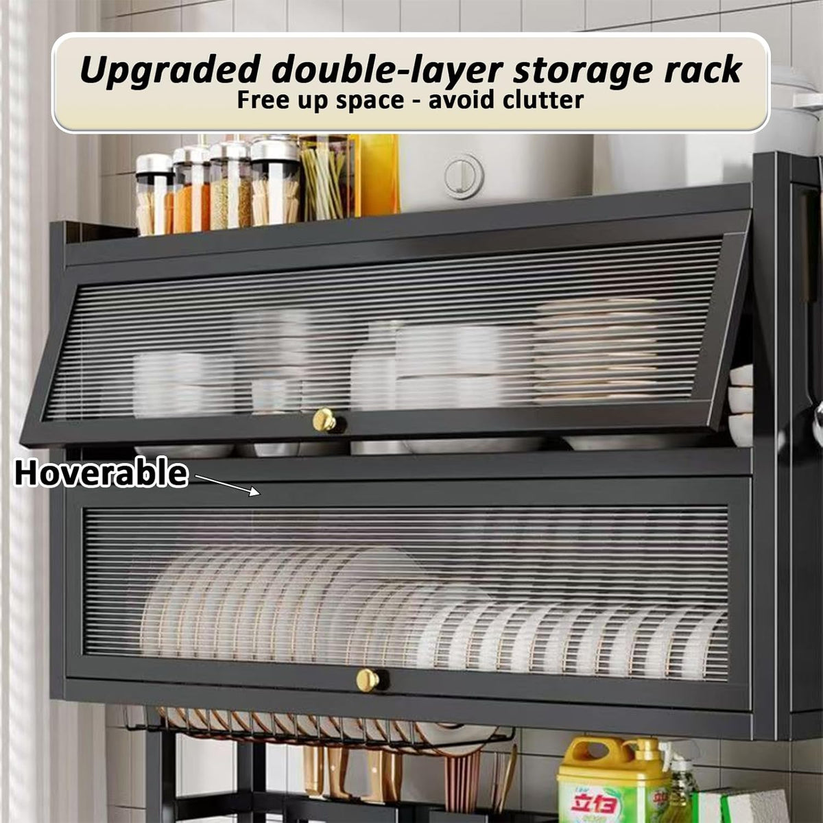 Dish Drying Rack 4 Tiers with Cover, Keep Kitchen Sink Shlef Organized Space-Saving Dish Drying
