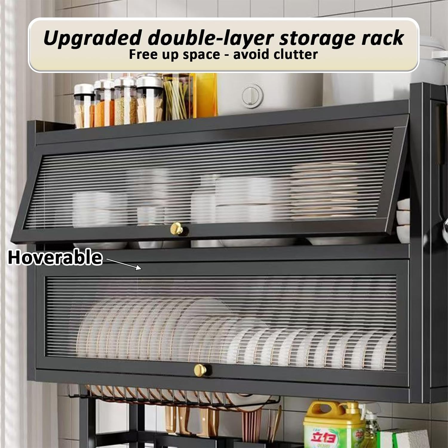 Dish Drying Rack 4 Tiers with Cover, Keep Kitchen Sink Shlef Organized Space-Saving Dish Drying