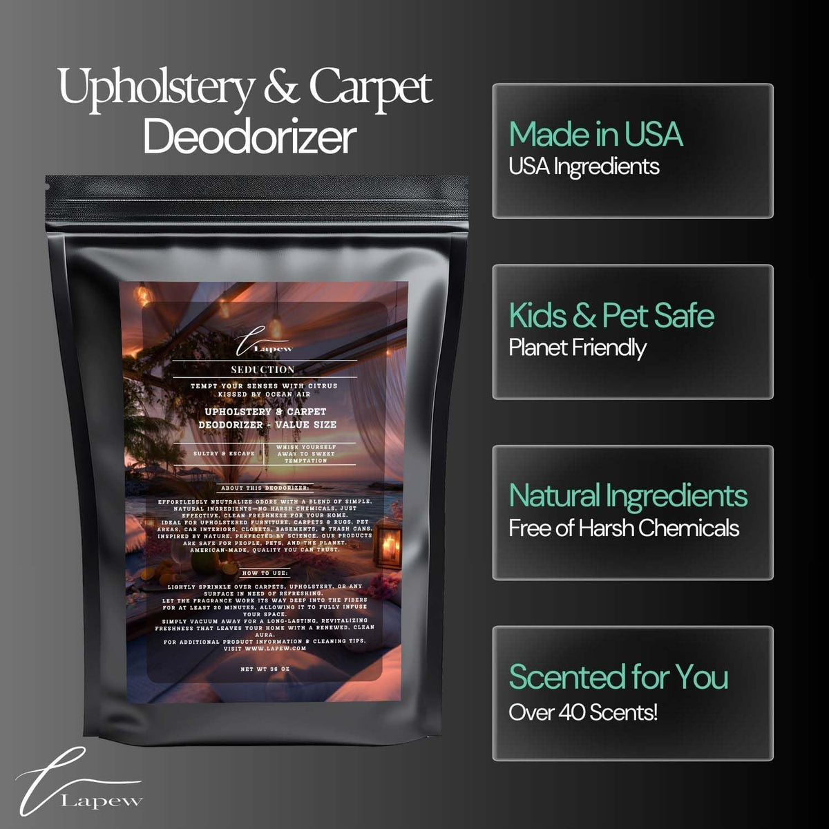Seduction Carpet Freshener Powder Refill 36 oz | Powerful Odor Eliminator for Home | Upholstery
