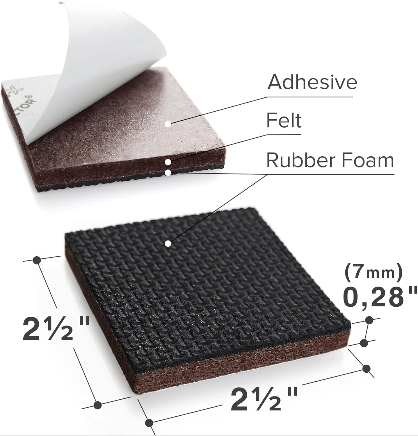 Non Slip Furniture Pads X-PROTECTOR – 16 PCS Furniture Grippers 2 1/2" - Ideal Self-Adhesive Rubber