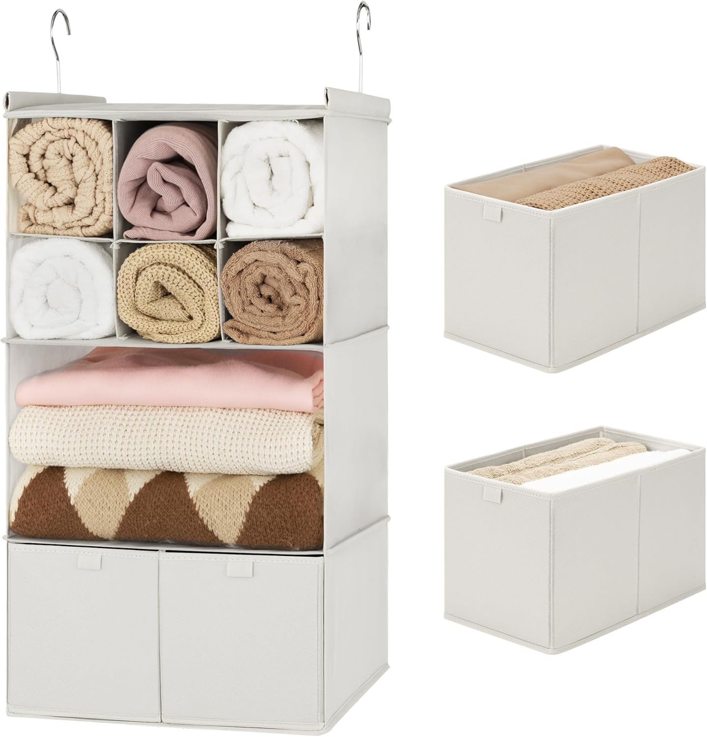 GRANNY SAYS Hanging Closet Organizer with Drawers, 4 Shelf Dividers Closet Hanging Organizer