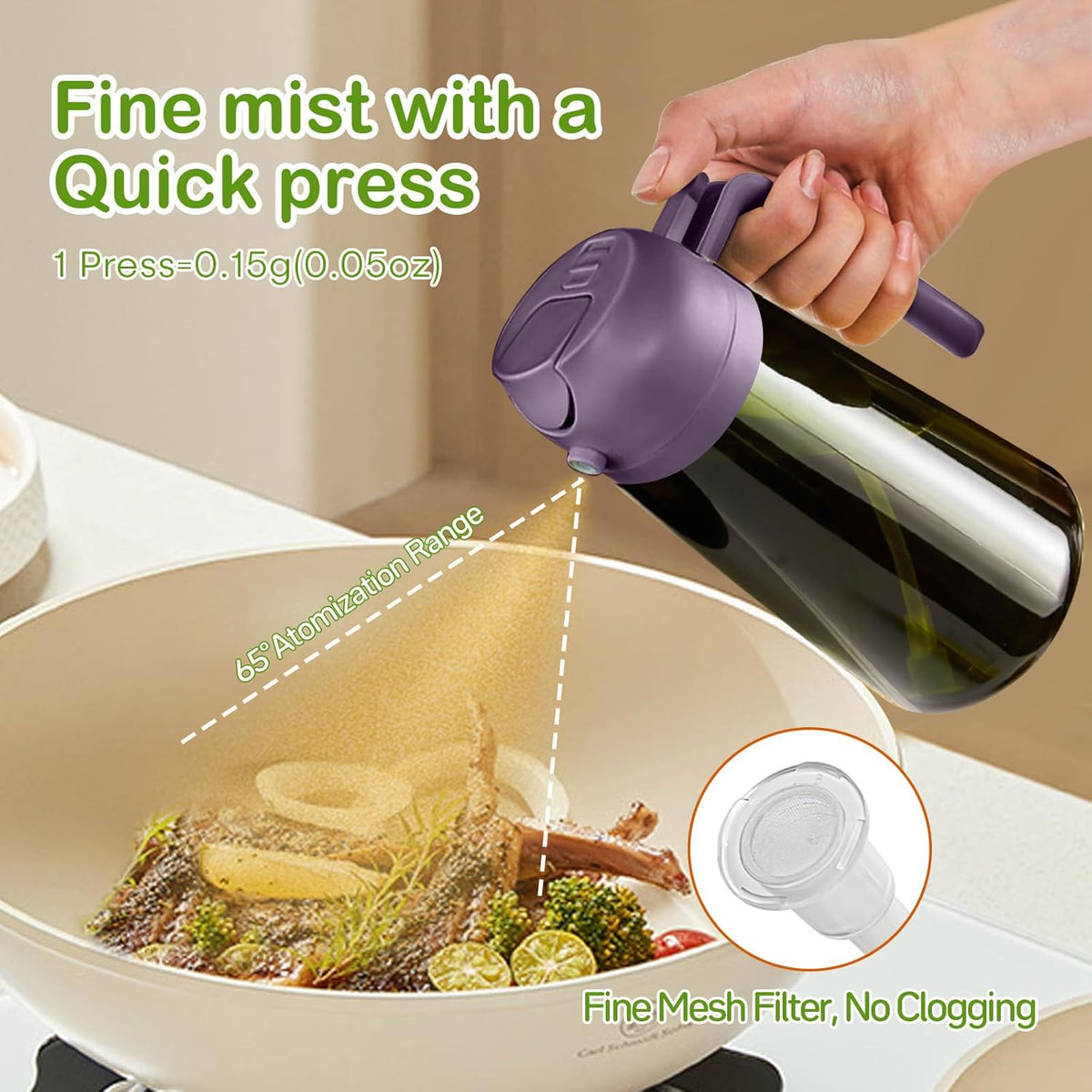 YARRAMATE 2Pcs 16oz/470ml Dark Green Oil Sprayer for Cooking with Stickers, Food-grade Premium 2 in