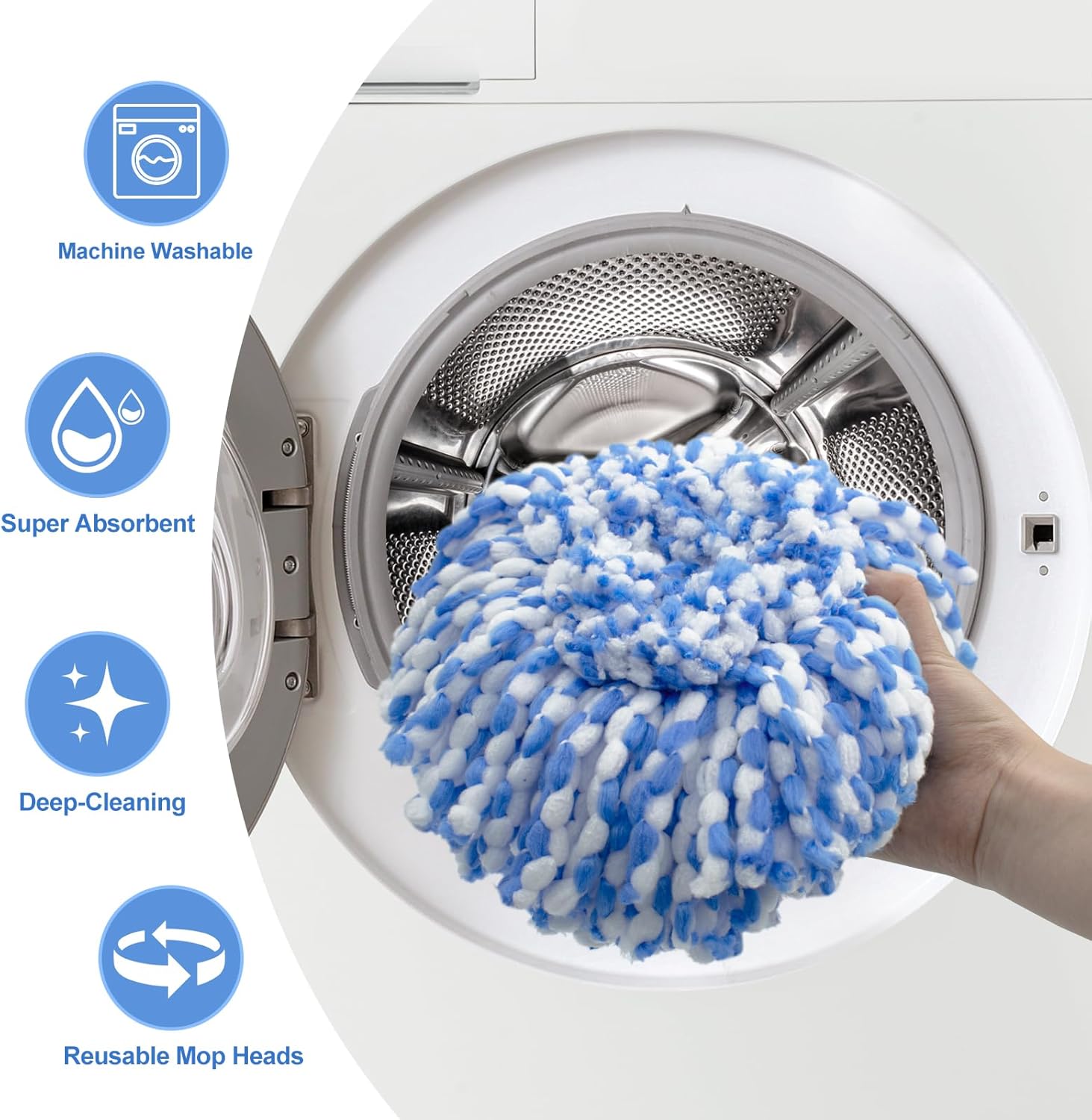 Spin Mop Replace Head, Mop Handle and Base Compatible with Ocedar RinseClean 2-Tank System, 3 Mop