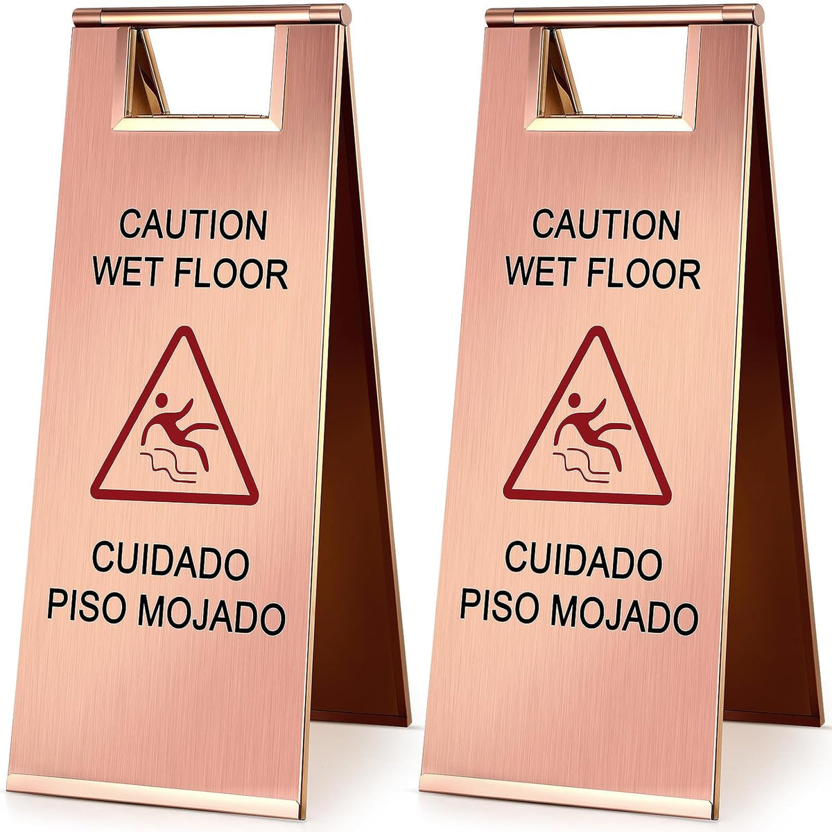 Kigley 2 Pcs Wet Floor Sign, 24 Inch Stainless Steel Caution Wet Floor Sign Double Sided Portable