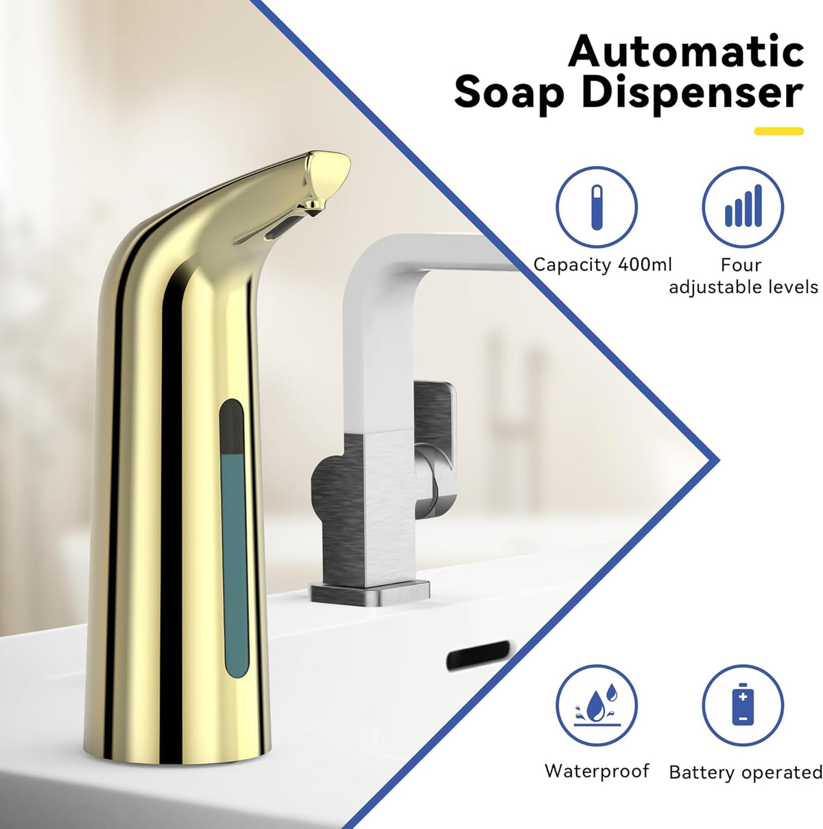 Automatic Soap Dispenser with Infrared Sensor - Adjustable 4-Level Touchless Hand Soap for Kitchen