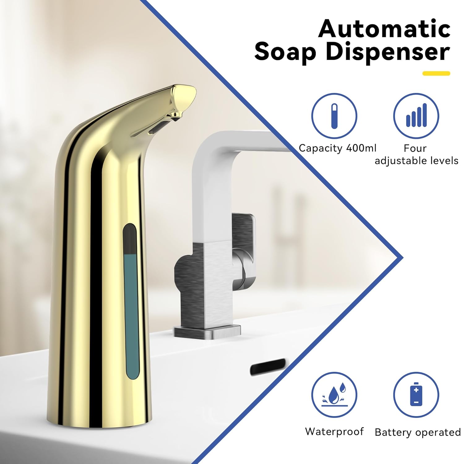Automatic Soap Dispenser with Infrared Sensor - Adjustable 4-Level Touchless Hand Soap for Kitchen