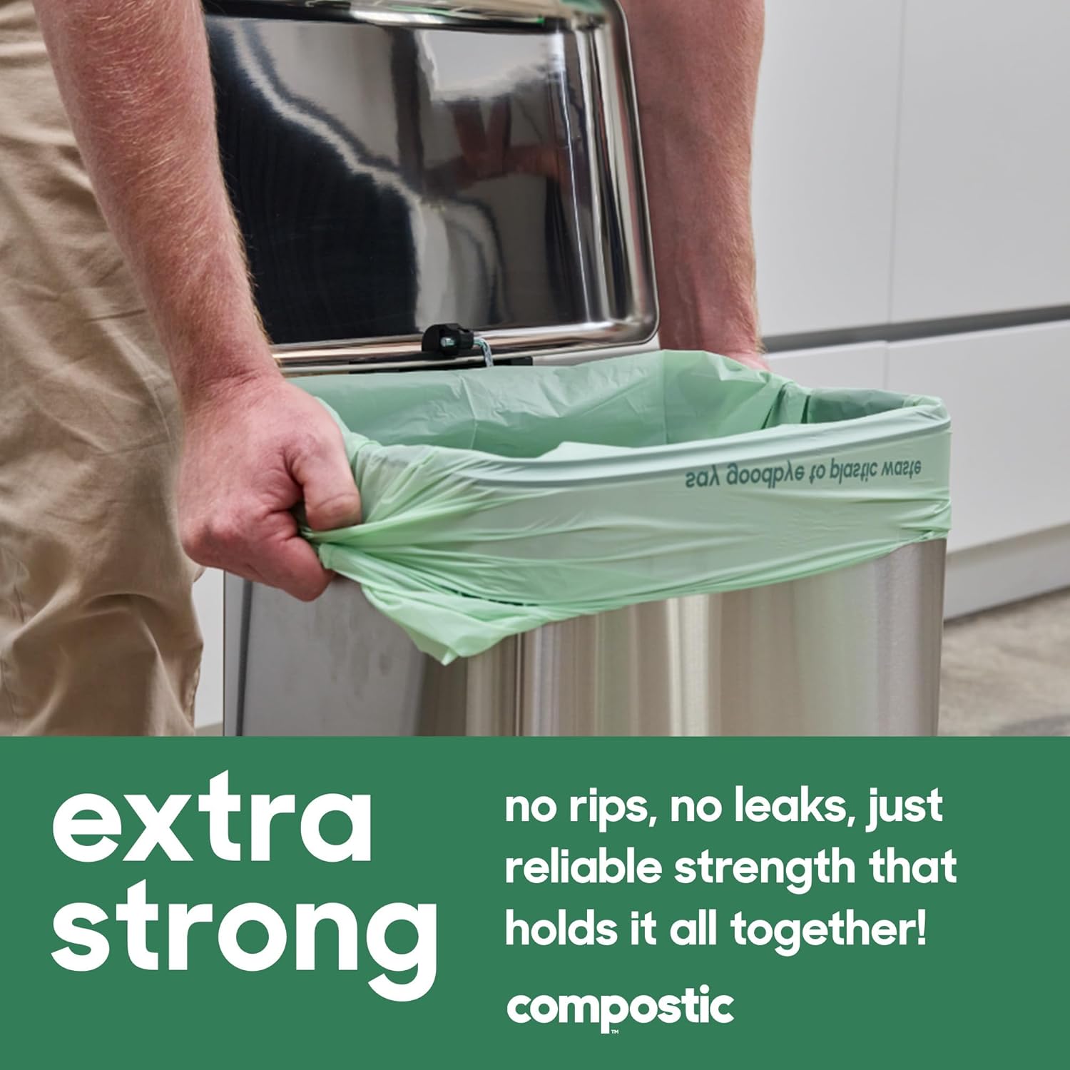 Compostic Home Compostable Trash Bags, 13 Gallon Tall Kitchen Rubbish Bags (23” x 29”), Extra