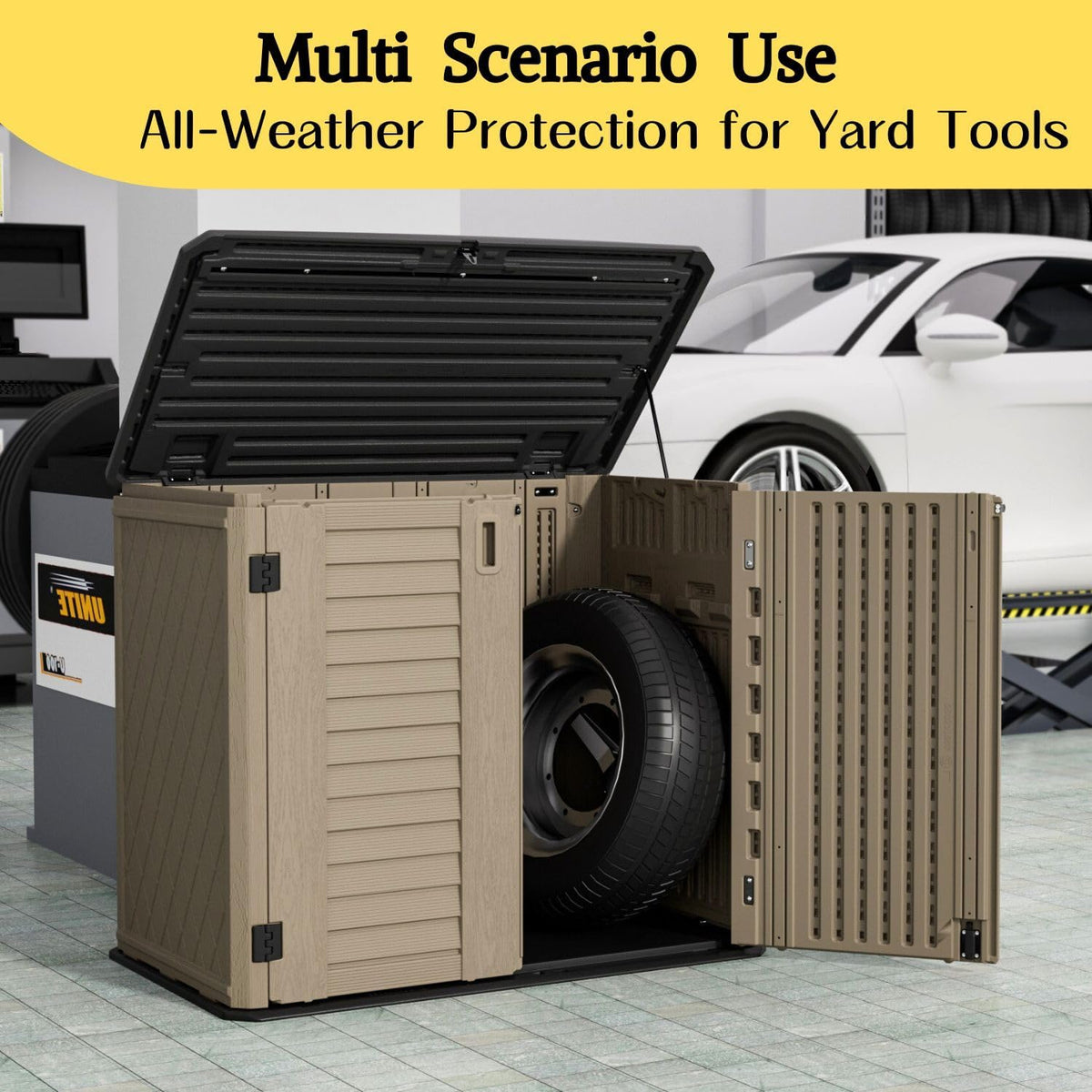 ZZM 4x2.5 FT Outdoor Storage Shed, Resin Waterproof Storage Cabinet for Garden Tools with Lockable