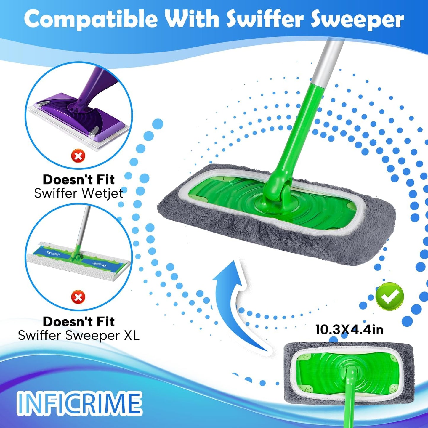 6 Pack Reusable Microfiber Mop Pads Compatible with Swiffer Sweeper Mop, Dry Sweeping Cloths & Wet