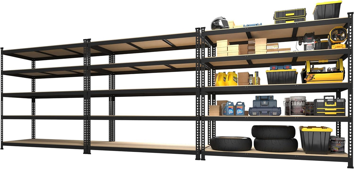 PrimeZone 3 Pack Storage Shelves 48" x 24" x 72", 5 Tier Adjustable Garage Storage Shelving, Heavy