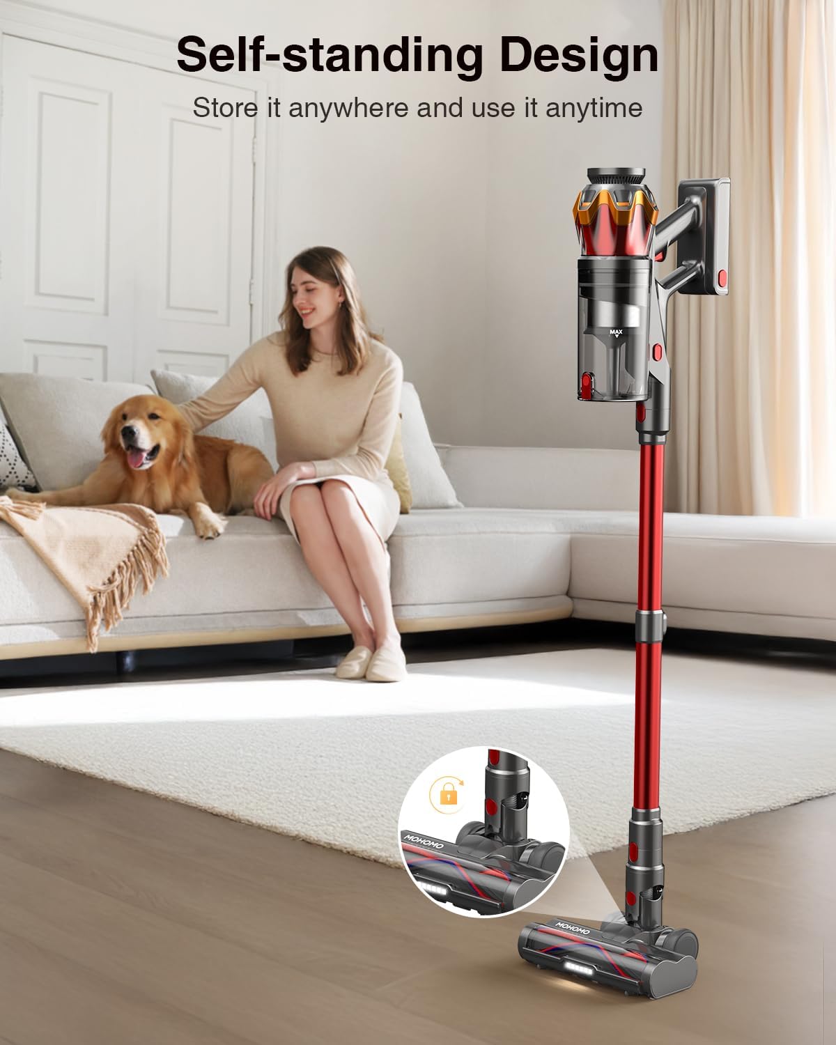 Cordless Vacuum Cleaner, 600W/50KPa/70Mins Vacuum Cleaners for Home, Self-Standing Stick Vacuum