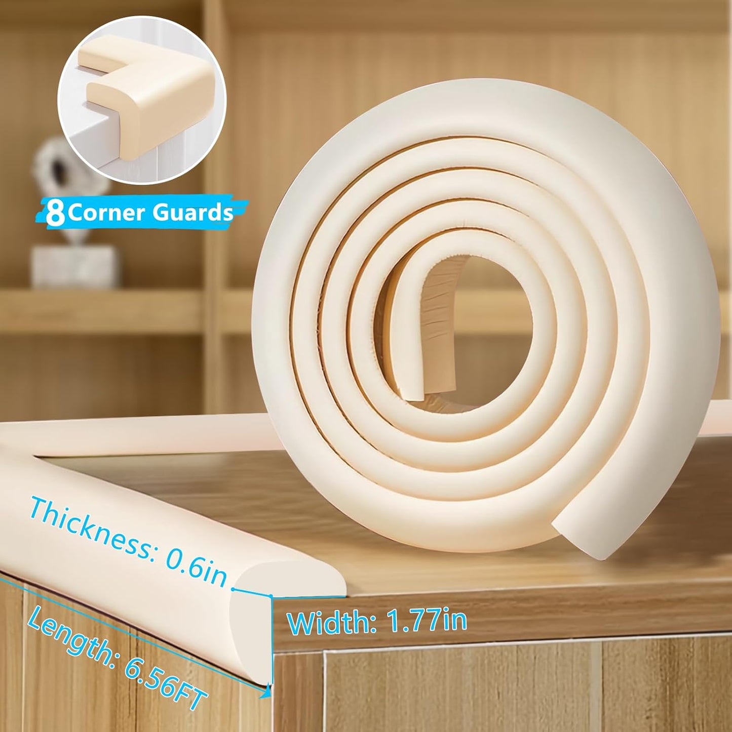 Baby Proofing Edge Corner Protector,1Roll L-Shape Soft Cabinet Door Bumper Corner Strip,8 Furniture