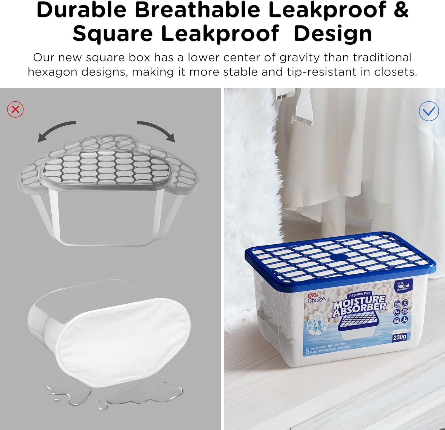 W&E Choice Moisture Absorbers, Portable Humidity Absorber Boxes for Your Bathroom, Closet & Car