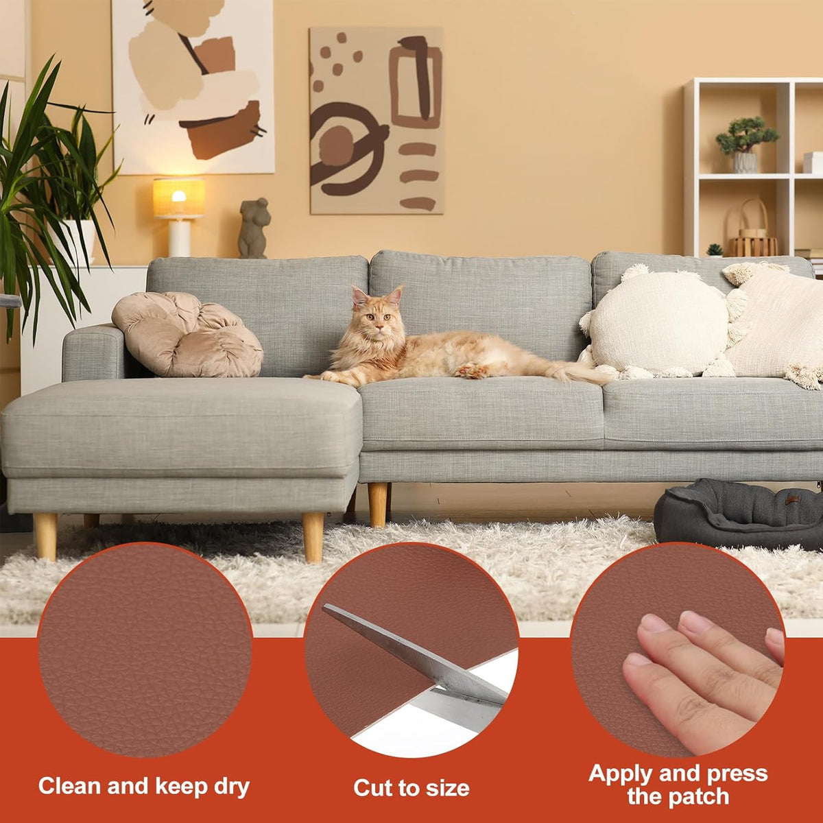 PATIKIL Leather Patches Tape for Furniture, 6.3 x 61 Inch Self Adhesive Vinyl Leather Repair Kit