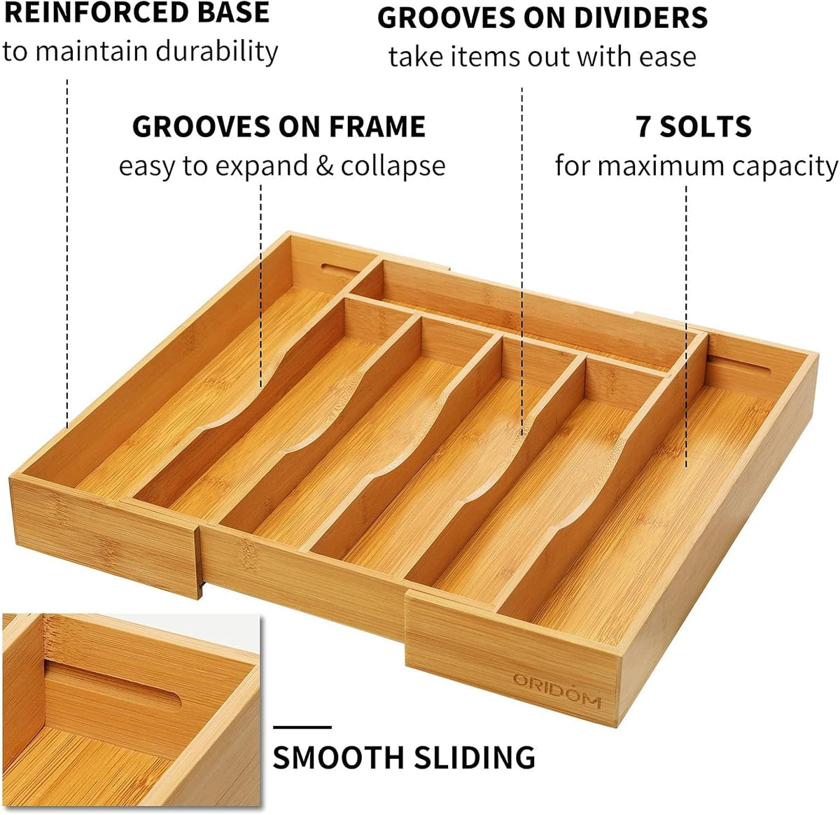 2-Piece Bamboo Silverware Organizer, Expandable Kitchen Drawer Organizer for Cutlery and Utensils