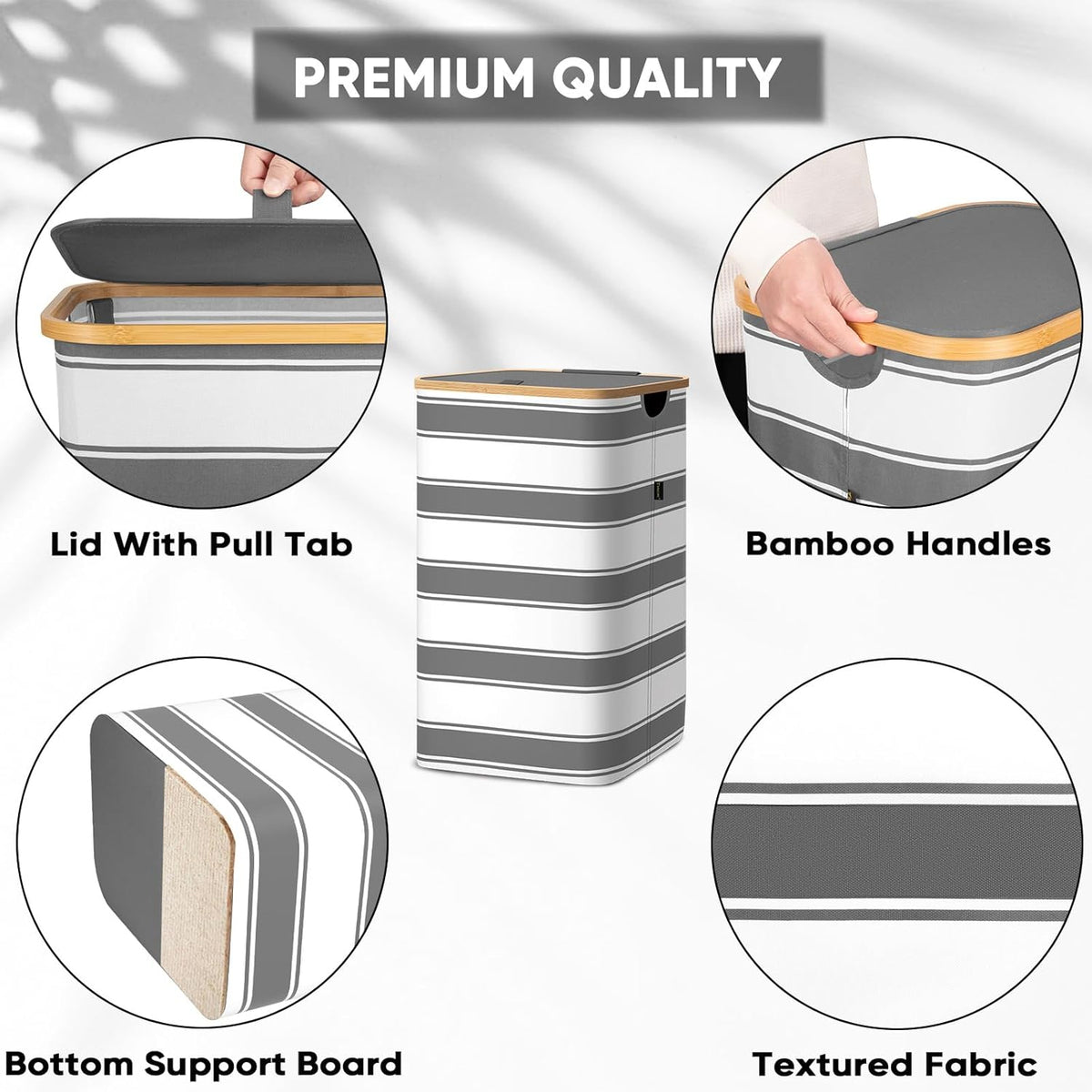 BALEINE Laundry Hamper with Lid, Tall Laundry Baskets with Bamboo Pull Handles, Large Laundry Bin