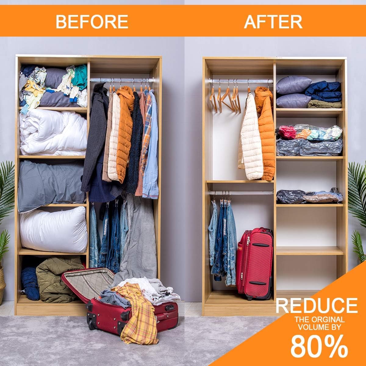 GONGSHI Vacuum Seal Bags for Clothing Travel & Home Storage, Travel Vacuum Bags with Pump,Space