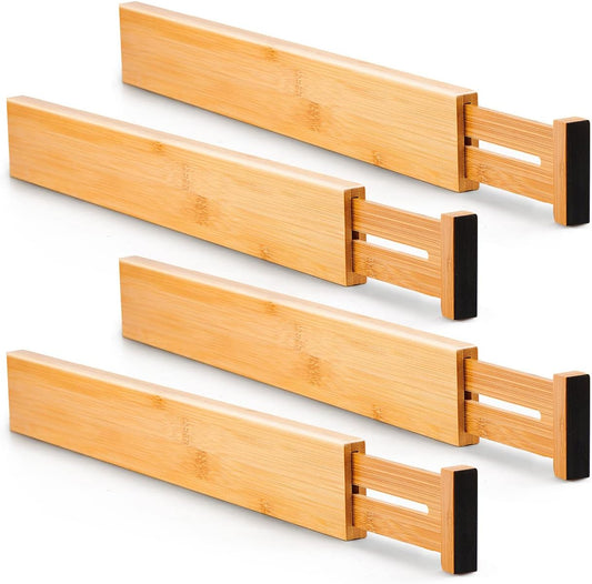 Utoplike 4 pcs Bamboo Kitchen Drawer Dividers Large, Adjustable Drawer Organizers, Spring Loaded