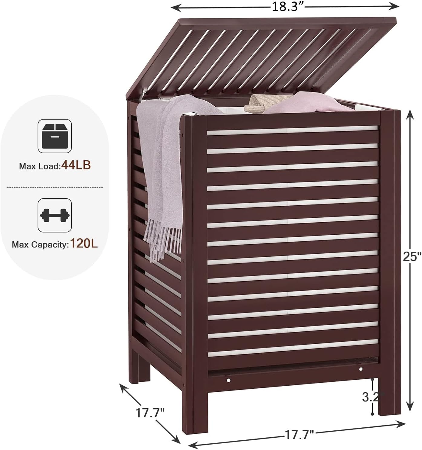 Homykic Bamboo Laundry Hamper with Lid, 120L Large Clothes Laundry Sorter with Removable 2-Section