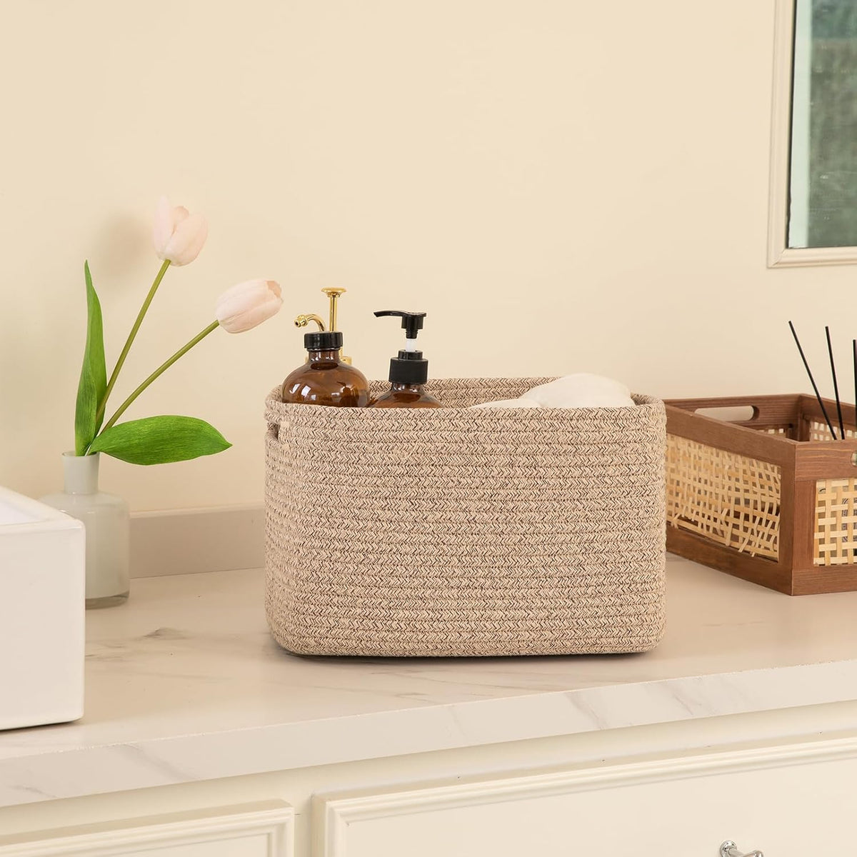 OIAHOMY 4 Pack Storage Baskets for Organizing, Cube Storage Bins for Shelves, Rectangle Storage