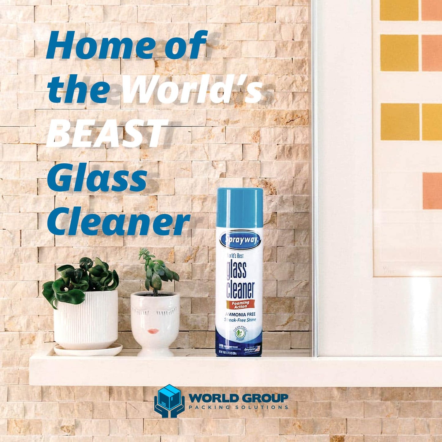 World Group Packing Solutions Glass Cleaner Foam, Foaming Action & Spray, 19oz - 2 Pack - Clean