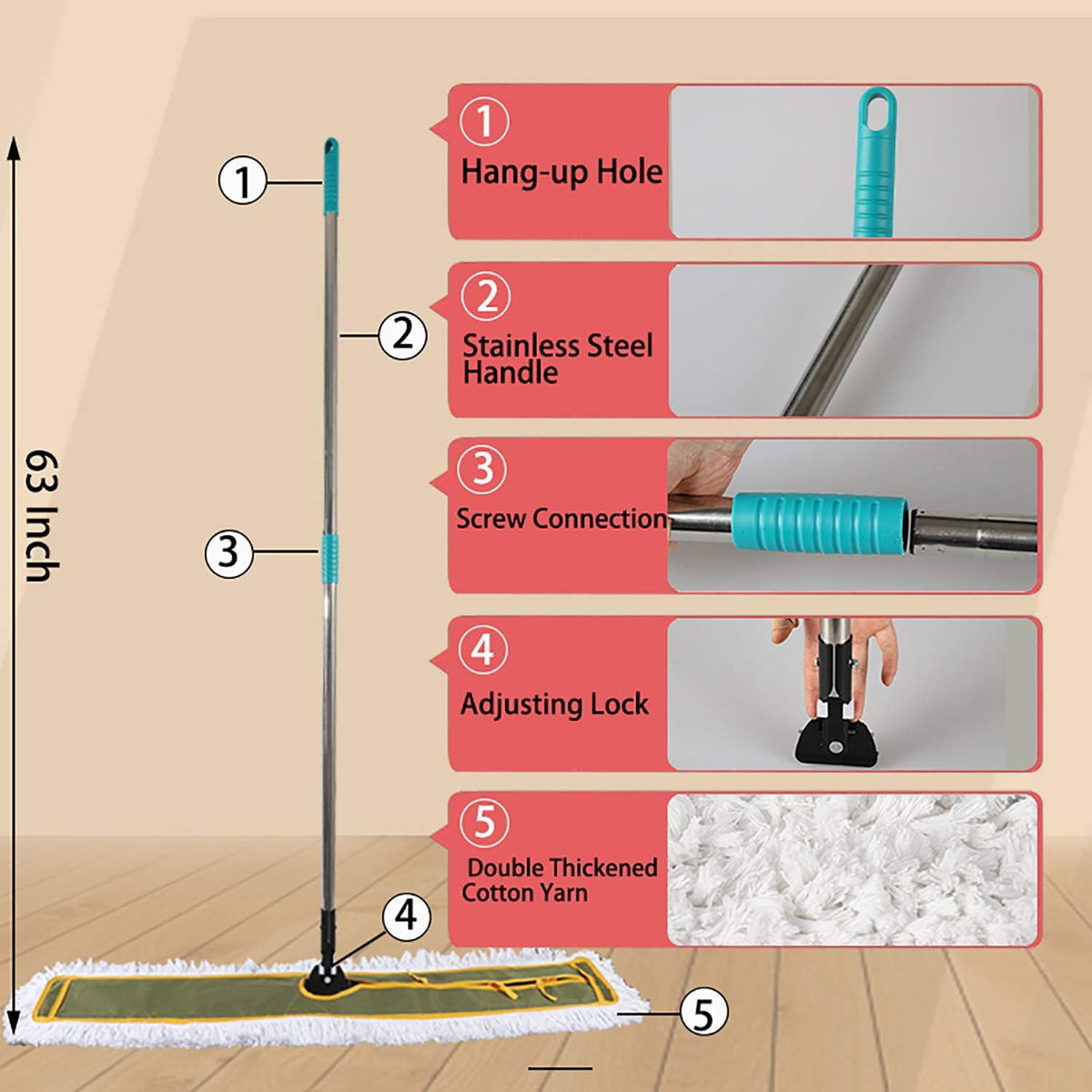 OFO 43inch Industrial Commercial Dust Mop 2 Sets // Heavy Duty Dust Mop // 63inch Length Stainless