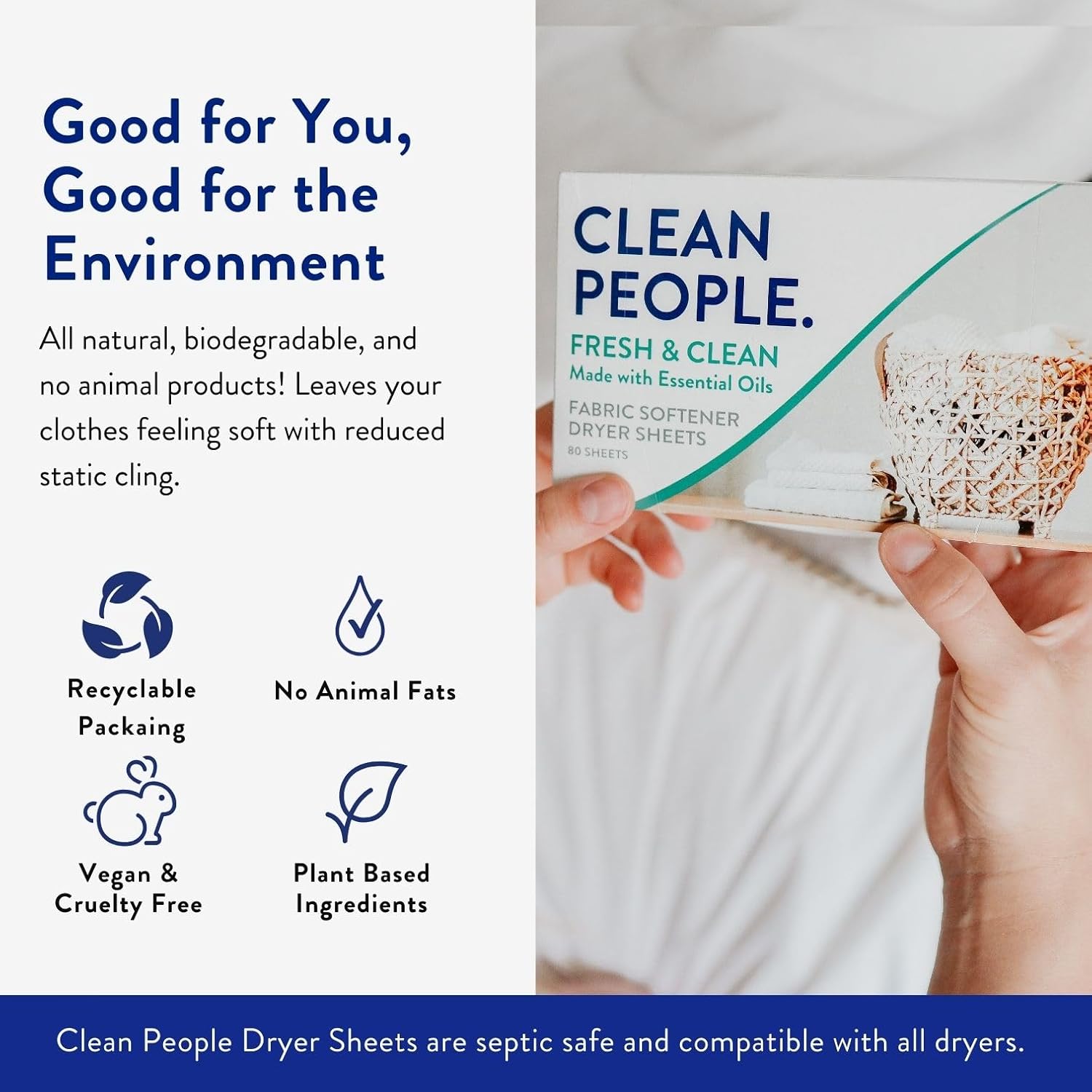 The Clean People Fabric Softener Sheets - Dryer Sheets - Softens & Removes Static Cling - Vegan