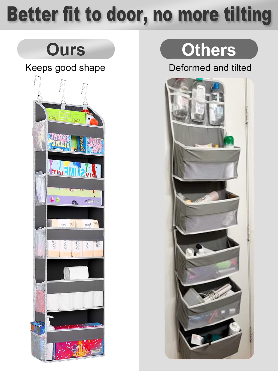 2 Pack Over The Door Storage Organizer with 5 Pockets 10 Mesh Side Pockets, 44 lbs Weight Capacity
