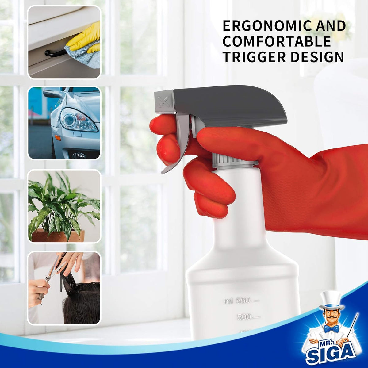 MR.SIGA 24 oz Empty Plastic Spray Bottles for Cleaning Solutions, Heavy Duty Household Reusable