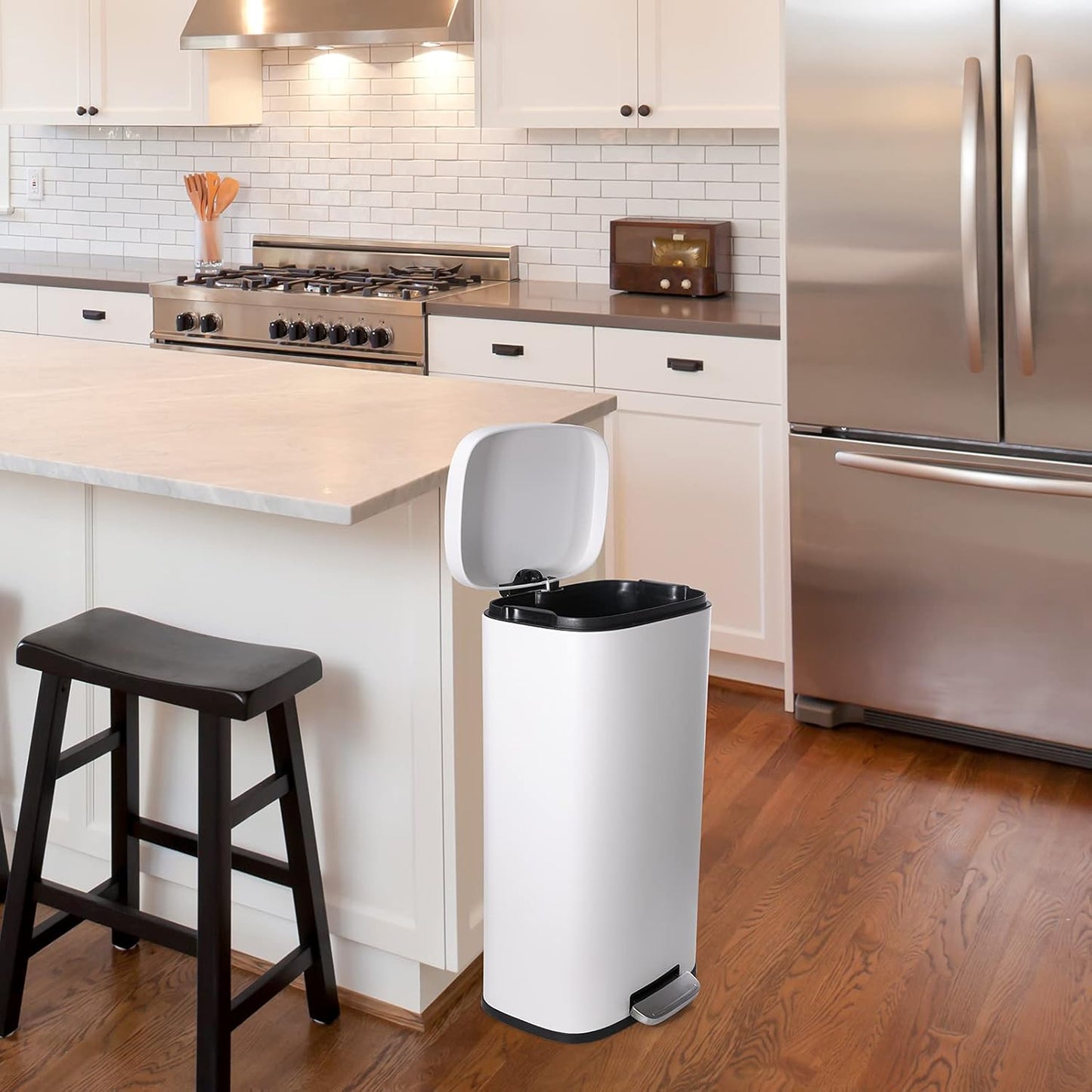 AthLike Trash Can, Stainless Steel Kitchen Garbage Can, Step Waste Bin with Hinged Lid and