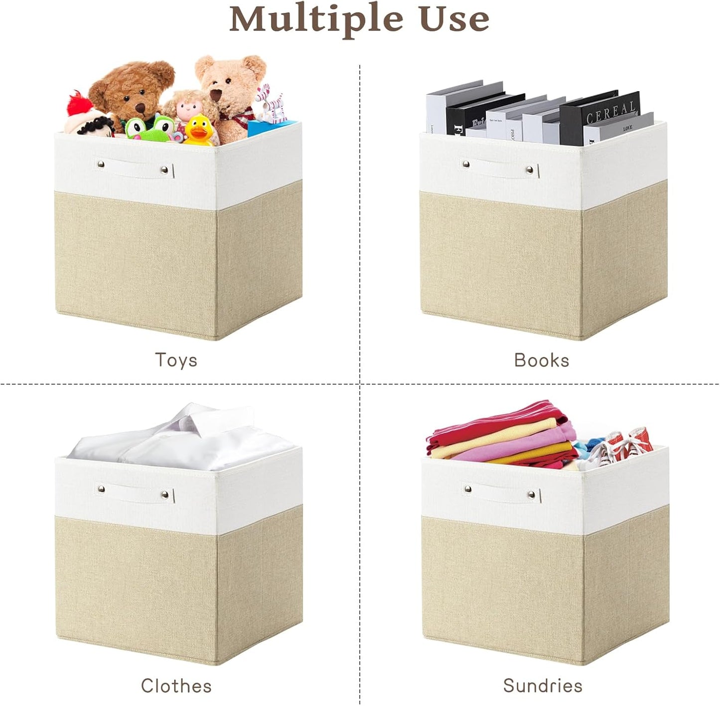 13 x 13 Inch Fine Linen Storage Bins with Handles，Fabric Cube Boxs，Collapsible Basket Organizers