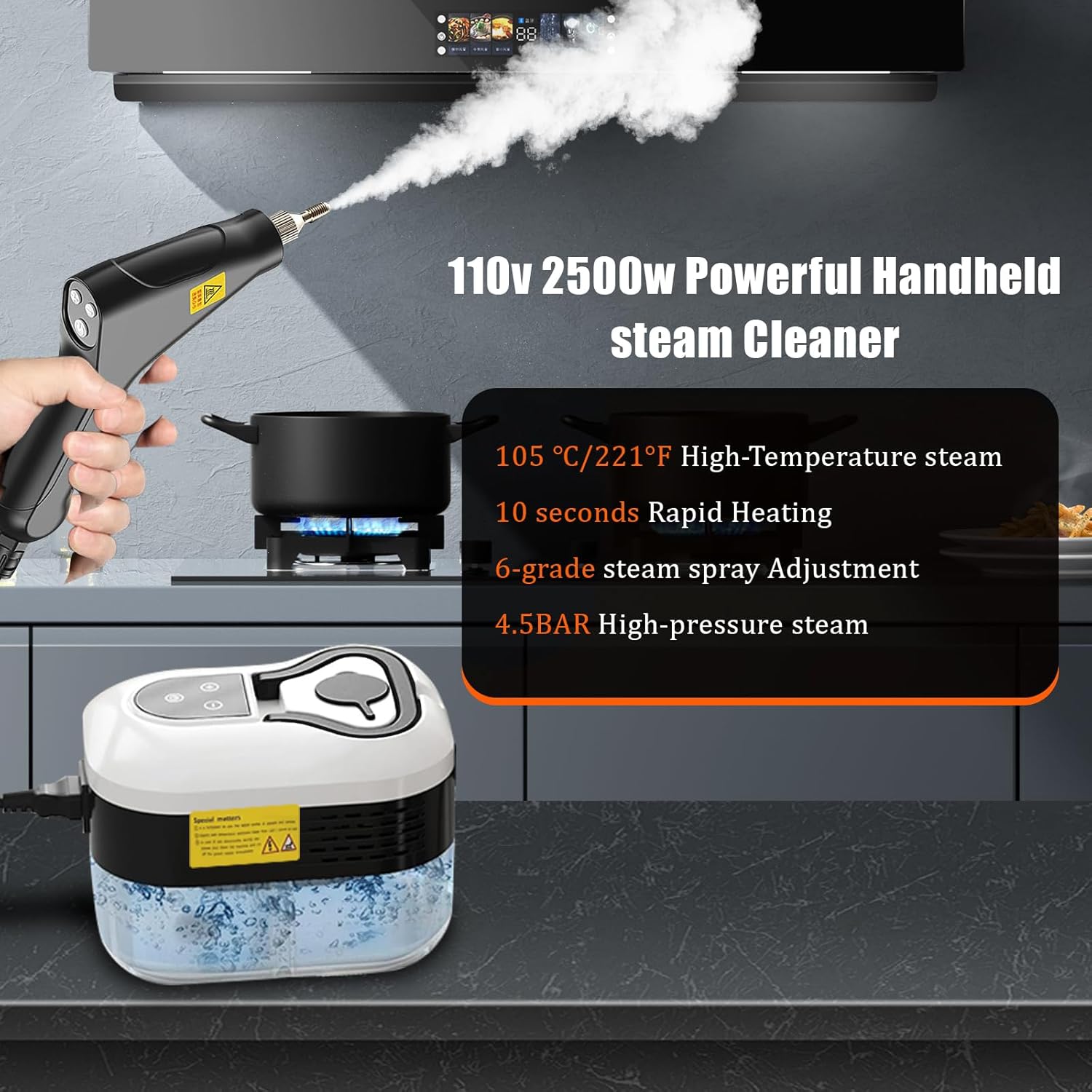 High Pressure Steam Cleaner, 2500W Portable High Temp Bathroom Power Steamer Cleaning Machine Steam