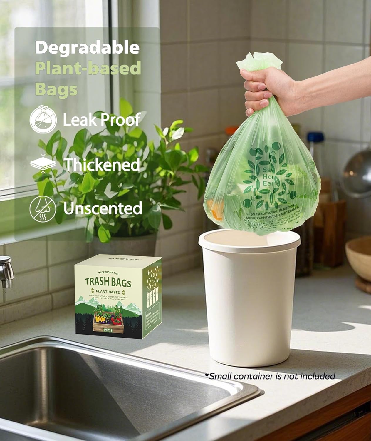AYOTEE Small Compost Bags 2.6 Gallon Trash Bag, 150 Count Compostable Trash Bags 2.6 Gallon Compost