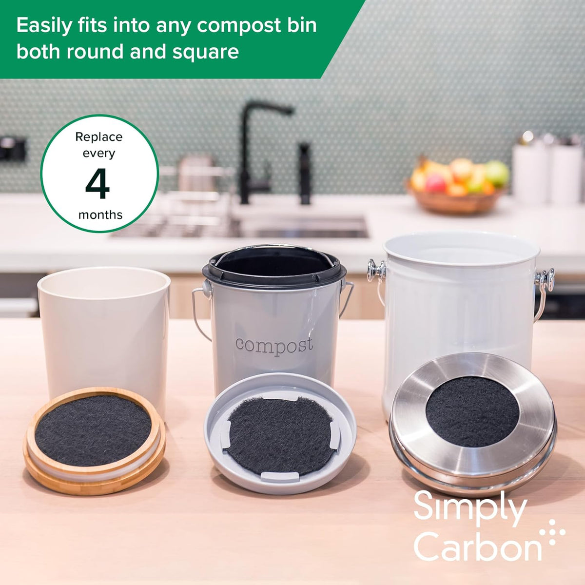 2 Years Supply Extra Thick Filters for Kitchen Compost Bins - Longer Lasting Activated Charcoal