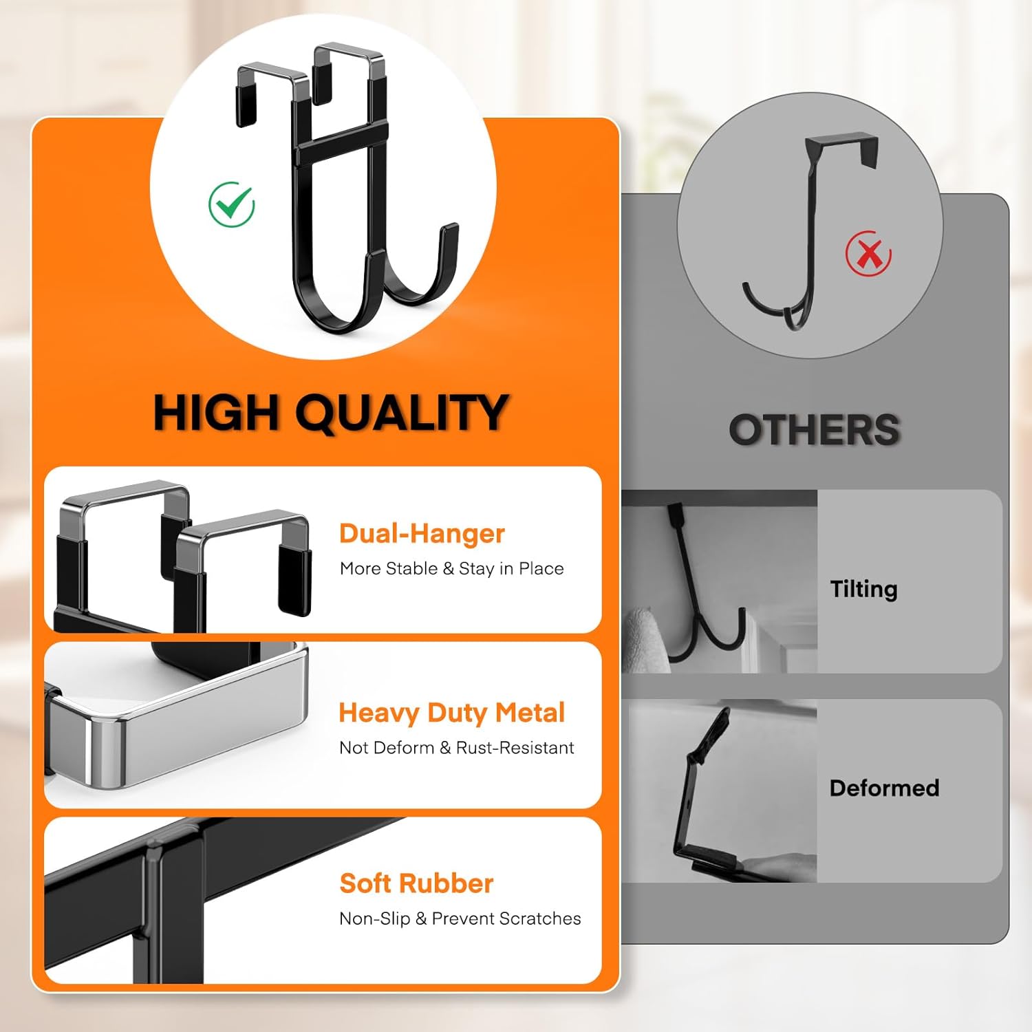 FYY Over The Door Hooks - 2 Pack Heavy Duty Dual-Hook Organizer Hanger with Non-Slip Rubber for