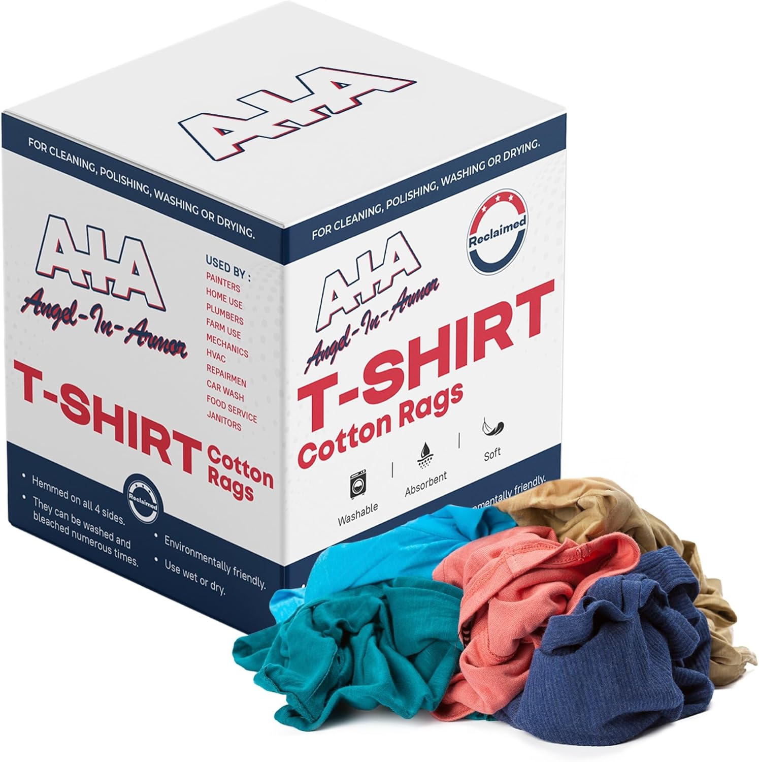Angel-in-Armor Colored T-Shirt Rags – 25lb Bulk Box of Recycled Cotton Knit Shop Rags – Low Lint