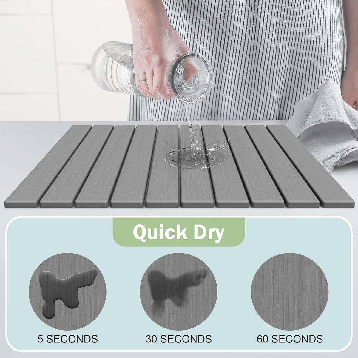 Stone Dish Drying Mat for Kitchen Counter,24"(L)×16"(W) Collapsible Fast-Drying Diatomaceous Earth