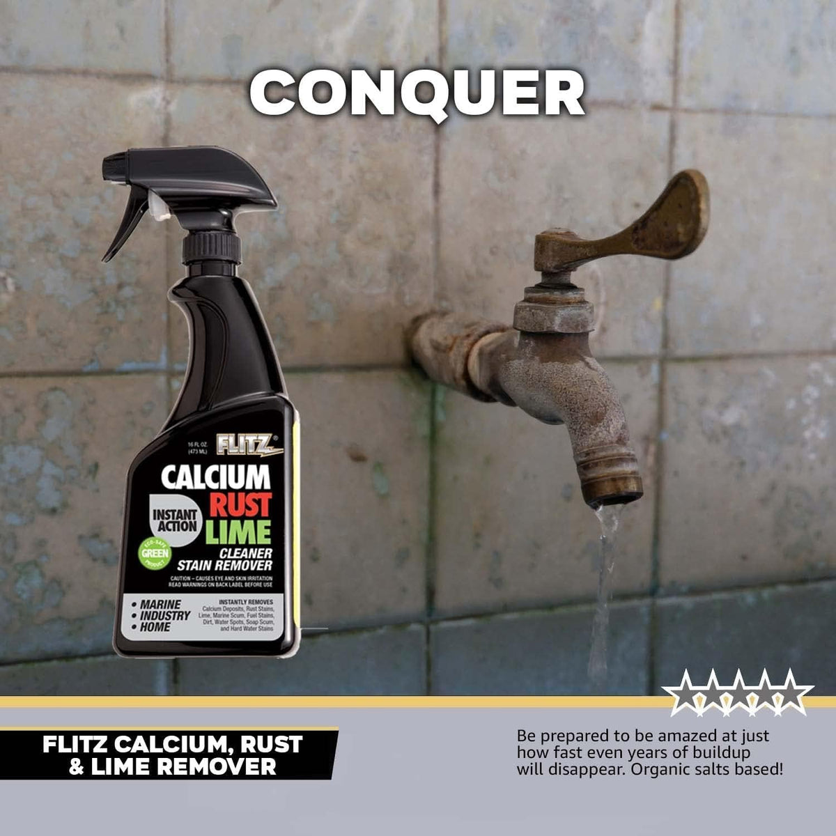Flitz Calcium, Rust, & Lime Remover - 16oz Bottle of USA-Made Limescale Remover for Toilets