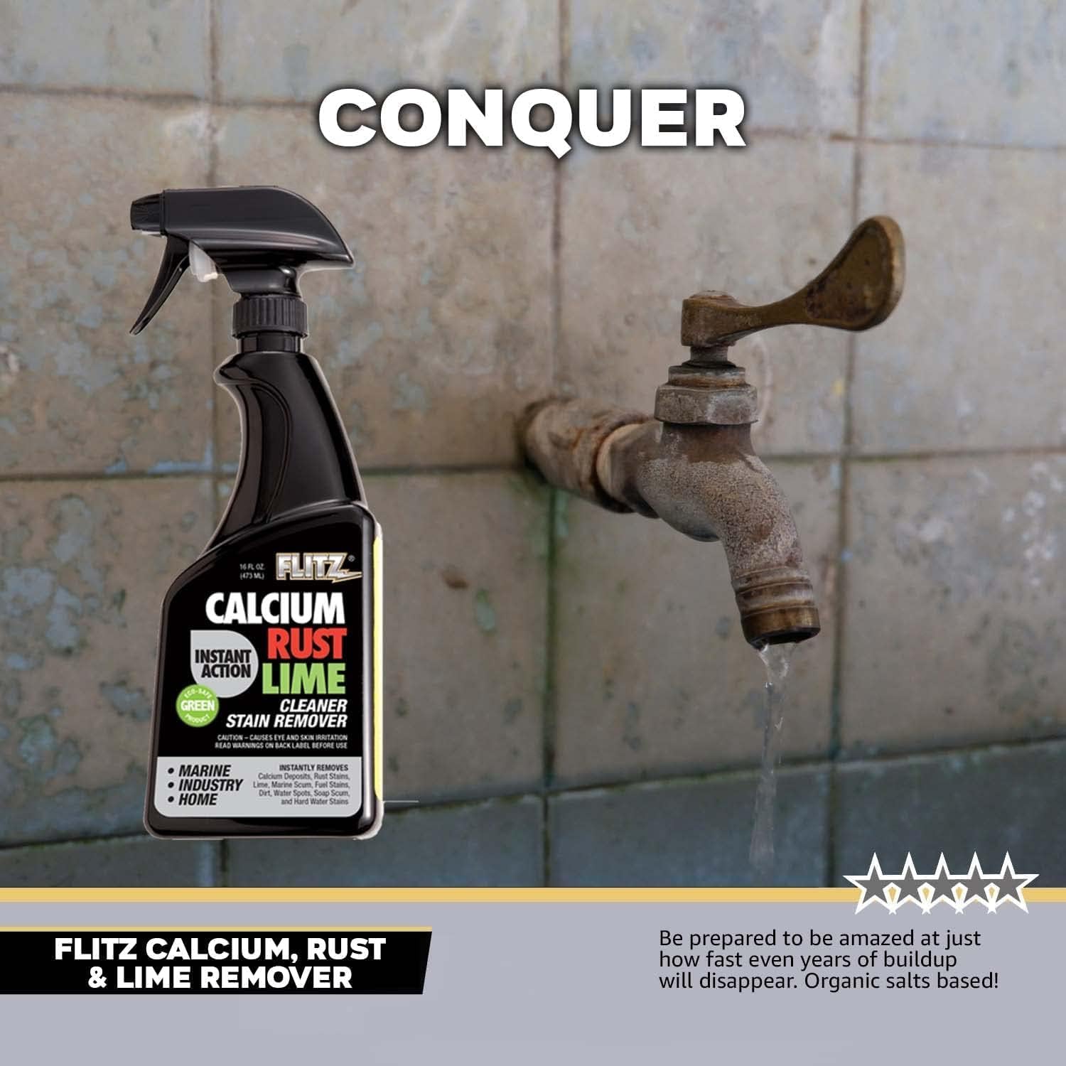 Flitz Calcium, Rust, & Lime Remover - 16oz Bottle of USA-Made Limescale Remover for Toilets