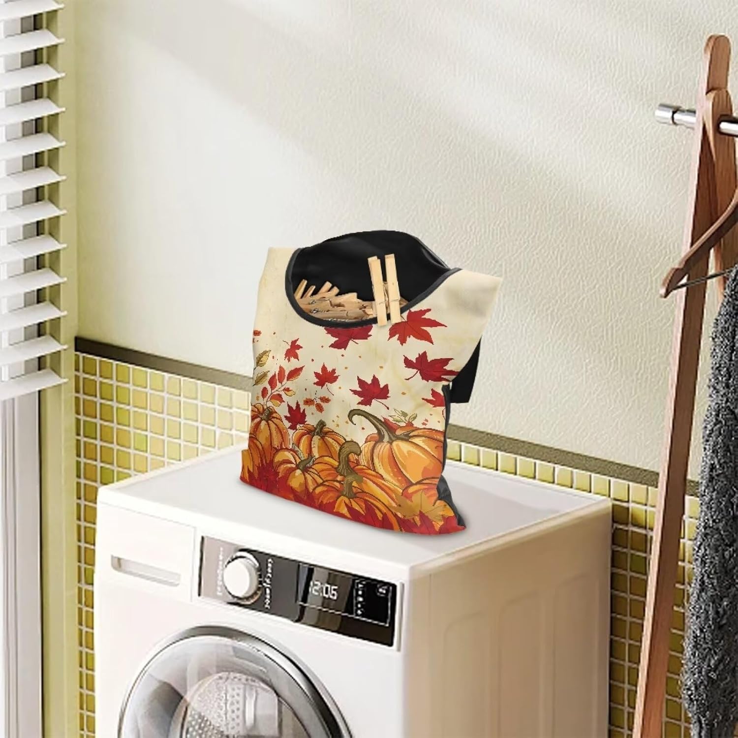 Maple Leaf Clothespin Bag Thanksgiving Pumpkin Hanging Storage Organizer Clothes Pin Bag Waterproof