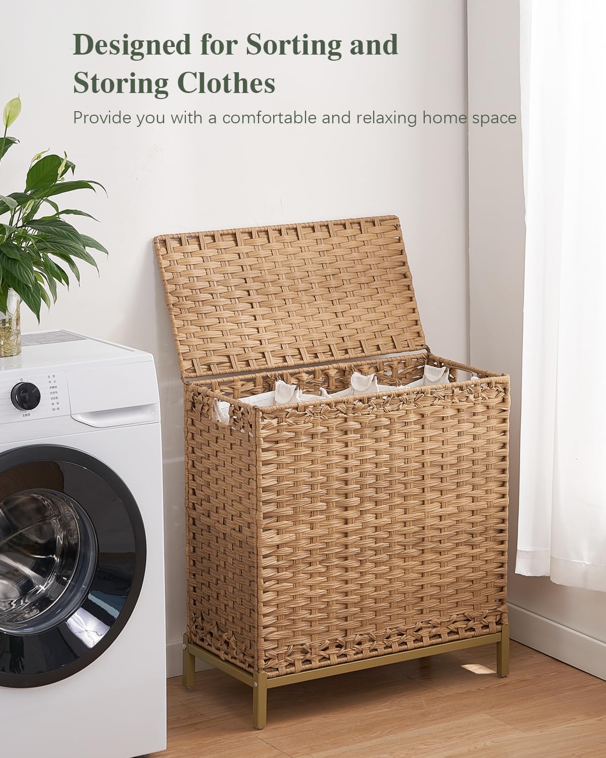Laundry Hamper with Lid 132 L, (35 Gallons) Clothes Hamper with Lid, Handwoven Rattan Laundry