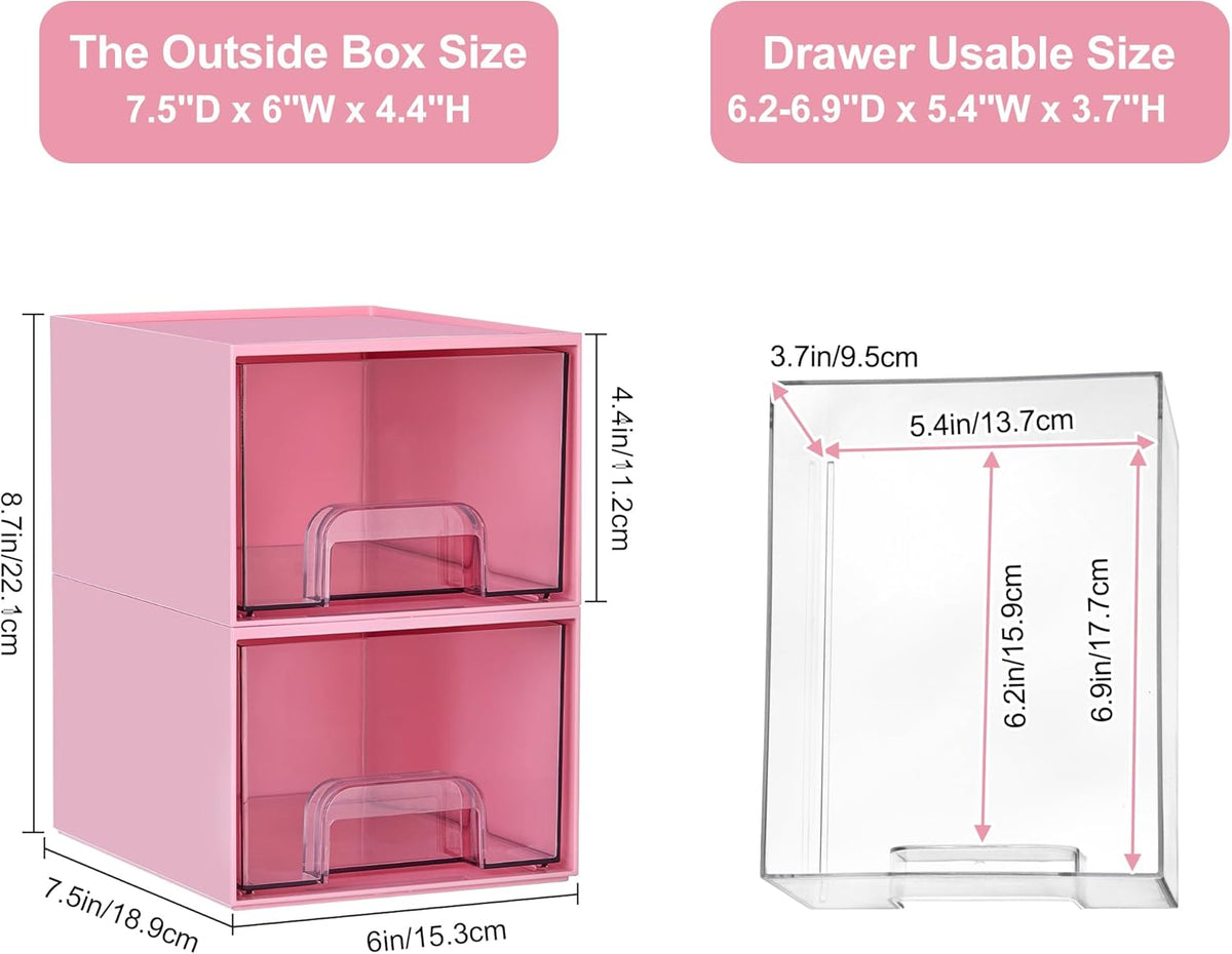 Vtopmart 4Pack Small Stackable Storage Drawers, Bathroom Makeup Organizer,Plastic Storage Bins For