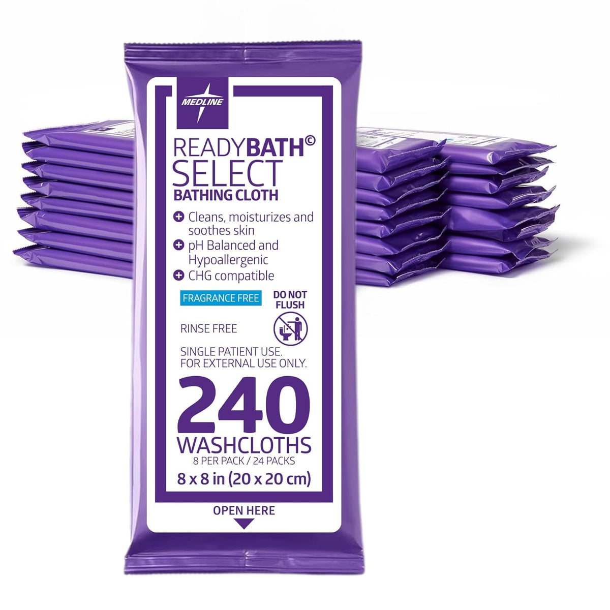 Medline Readybath Body Wipes, Shower and Bath for Adults, No Rinse Disposable Washcloths, Extra