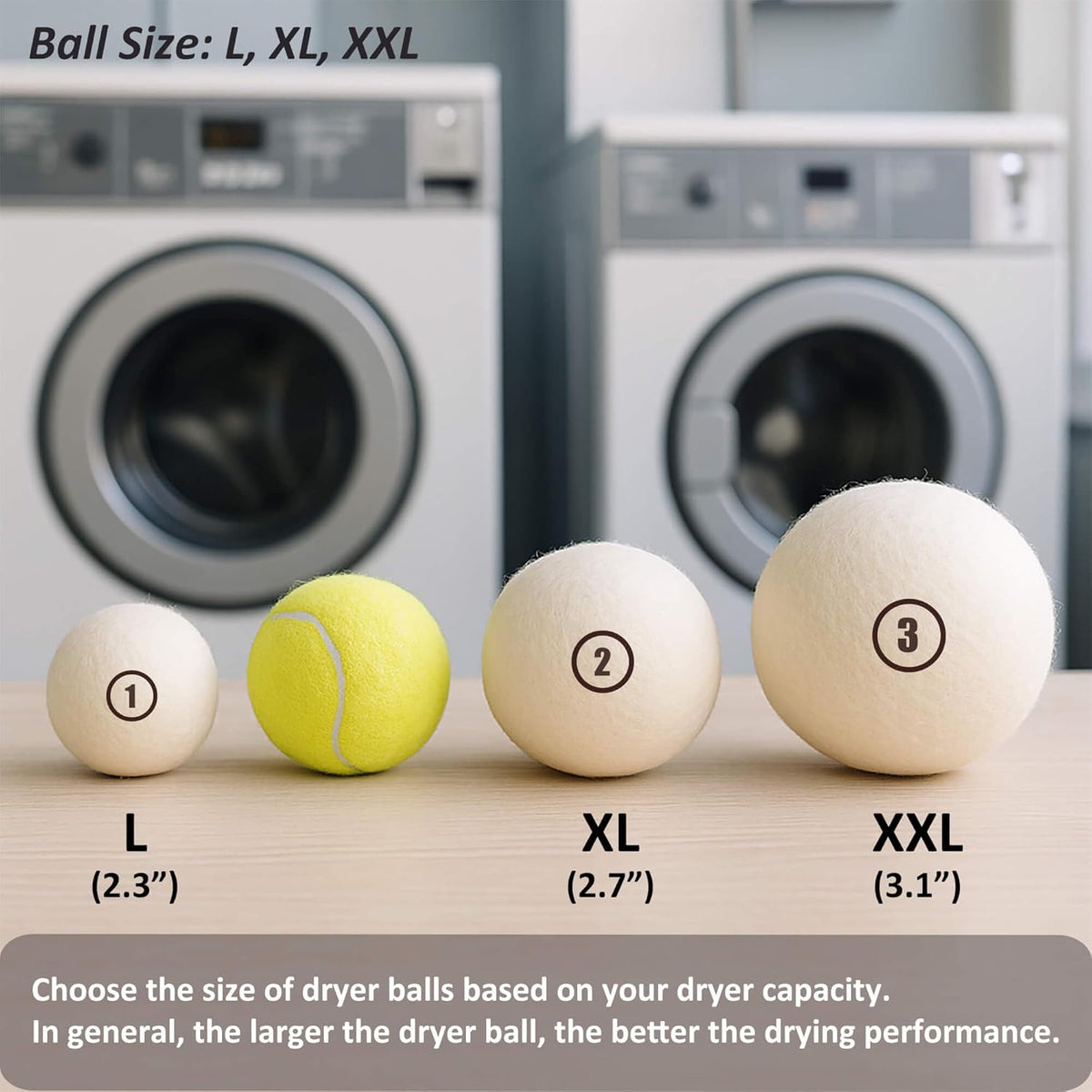 Sheep Wool Dryer Balls 6 Pack L(2.3") Premium Natural Fabric Softener, Reusable Laundry Dryer Balls