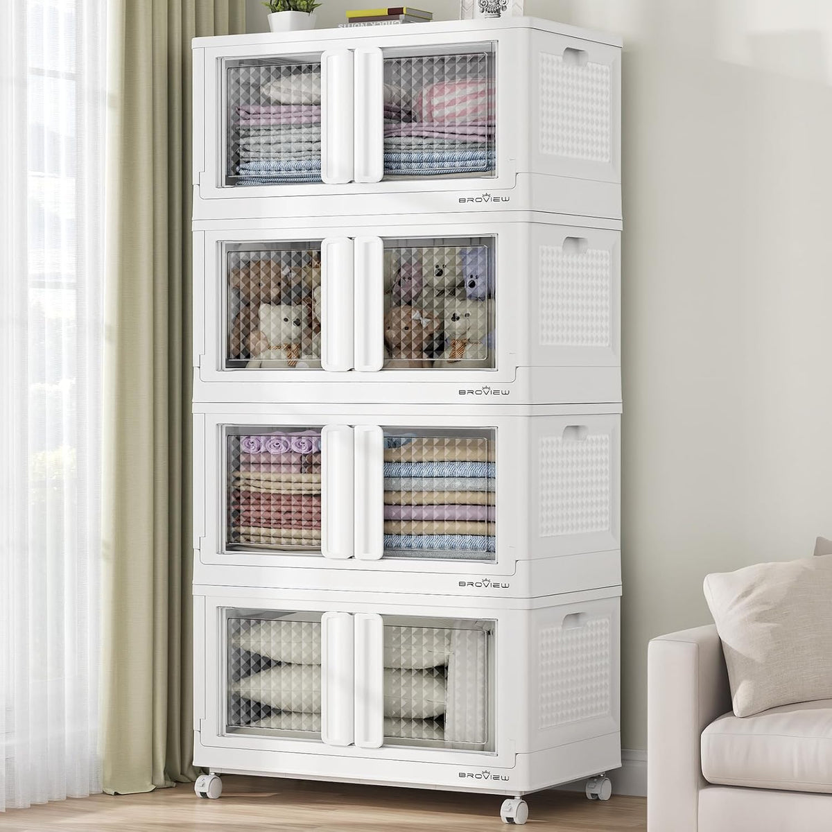 BROVIEW 400Qt Stackable Storage Bins with Lids, 100Gal Closet Organizers and Storage Drawer